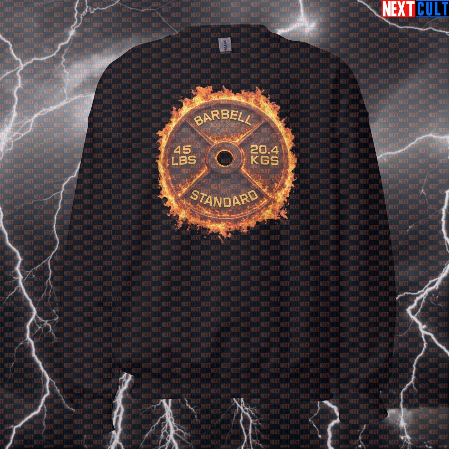 Flaming 45LB Weight Plate Funny Gym Sweatshirt Fire Barbell Lifting Workout Sweatshirt Hot Fitness Sweatshirts Next Cult Brand
