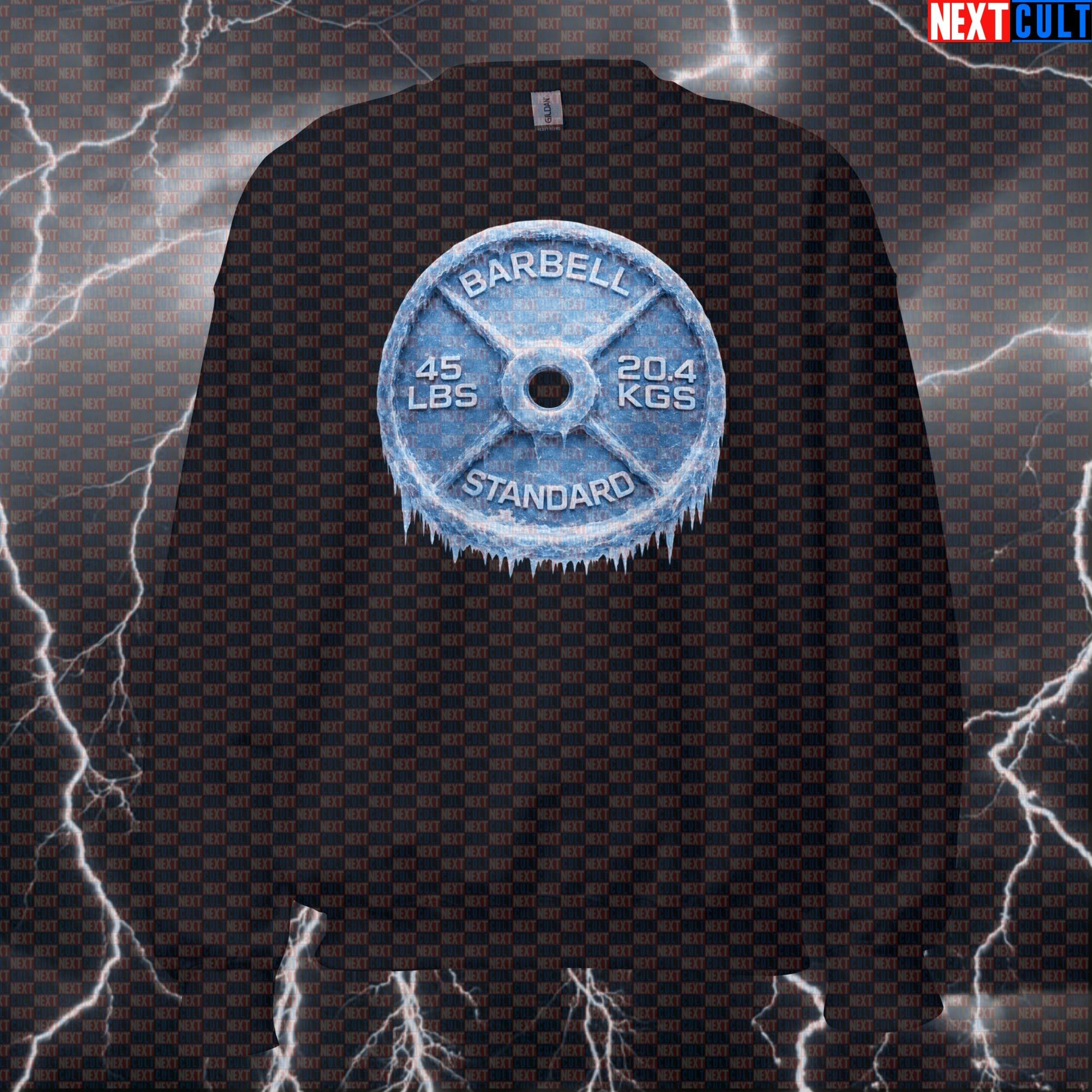 Icy 45LB Weight Plate Funny Gym Sweatshirt Frozen Barbell Lifting Workout Sweatshirt Cold Fitness Sweatshirts Next Cult Brand
