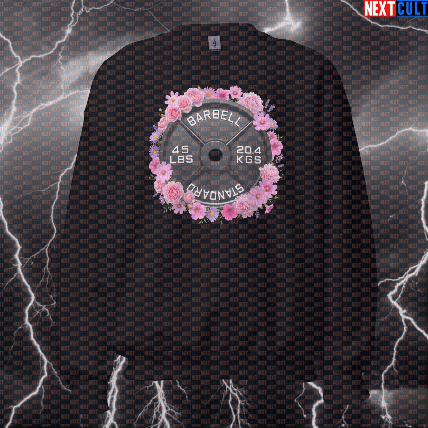 Flowers & Weights 45LB Plate Funny Gym Sweatshirt Floral Fitness Barbell Workout Sweatshirt Sweatshirts Next Cult Brand