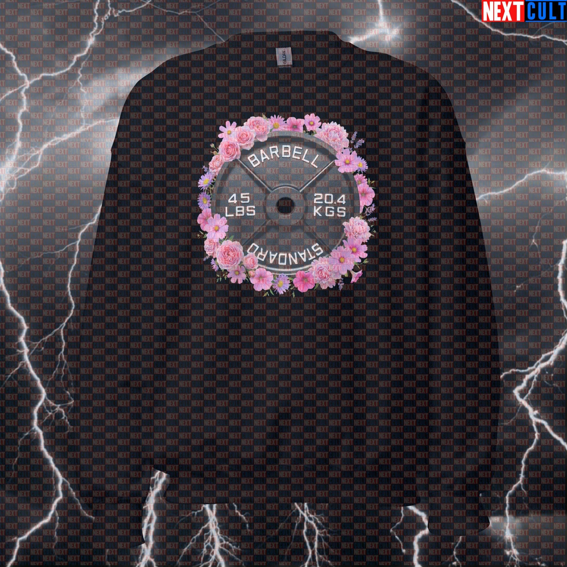 Flowers & Weights 45LB Plate Funny Gym Sweatshirt Floral Fitness Barbell Workout Sweatshirt Sweatshirts Next Cult Brand