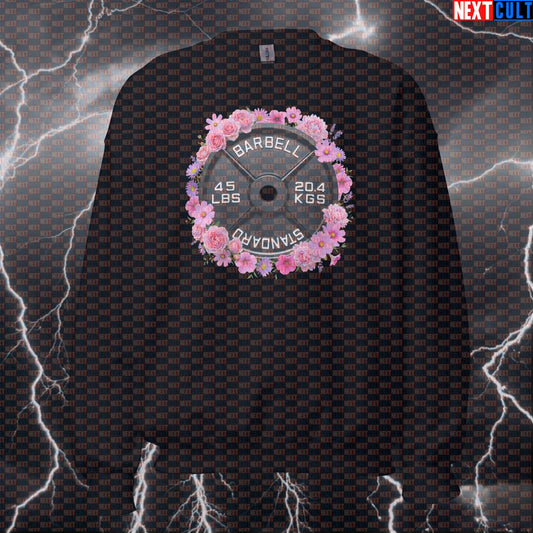 Flowers & Weights 45LB Plate Funny Gym Sweatshirt Floral Fitness Barbell Workout Sweatshirt Sweatshirts Next Cult Brand