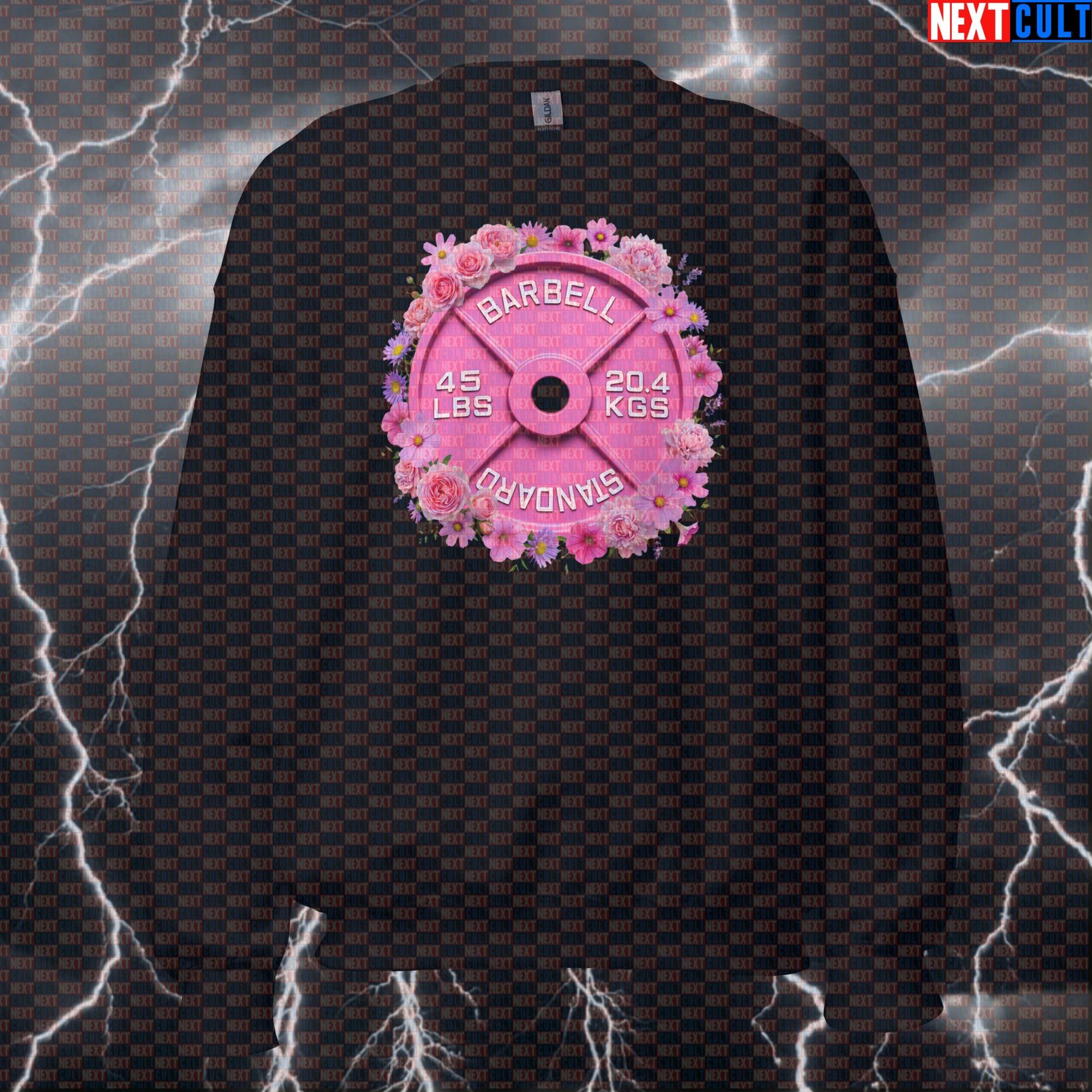Flowers & Weights Pink 45LB Plate Funny Gym Sweatshirt Floral Fitness Barbell Workout Sweatshirt Sweatshirts Next Cult Brand