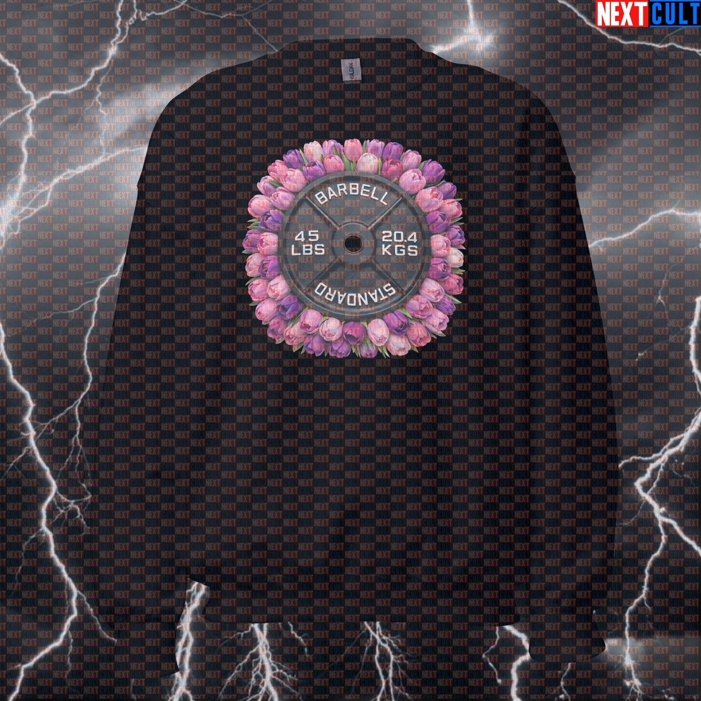 Tulips & Weights 45LB Plate Funny Gym Sweatshirt Floral Barbell Workout Sweatshirt Spring Fitness Sweatshirts Next Cult Brand