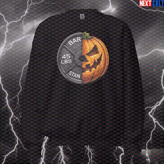 Halloween & Weights 45LB Pumpkin Weight Plate Funny Gym Sweatshirt Spooky Fitness Barbell Workout Sweatshirts Next Cult Brand