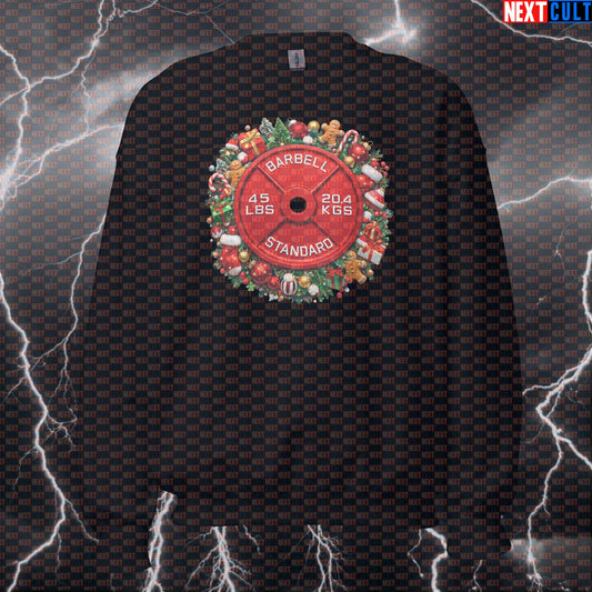 Christmas & Weights 45LB Plate Funny Gym Sweatshirt Holiday Barbell Workout Christmas Fitness Top Sweatshirts Next Cult Brand