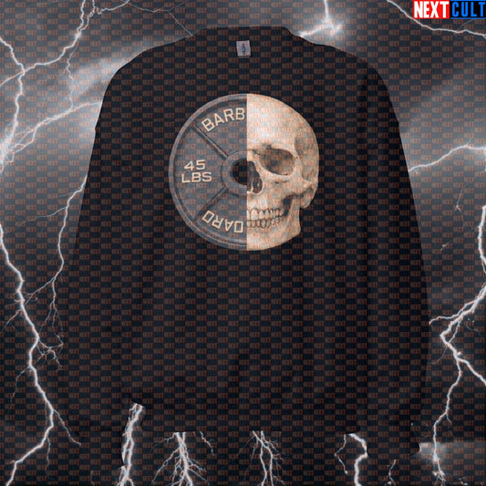 Skull & Weights 45LB Plate Funny Gym Sweatshirt Skull Weight Plate Dark Fitness Crewneck Pullover Sweatshirts Next Cult Brand