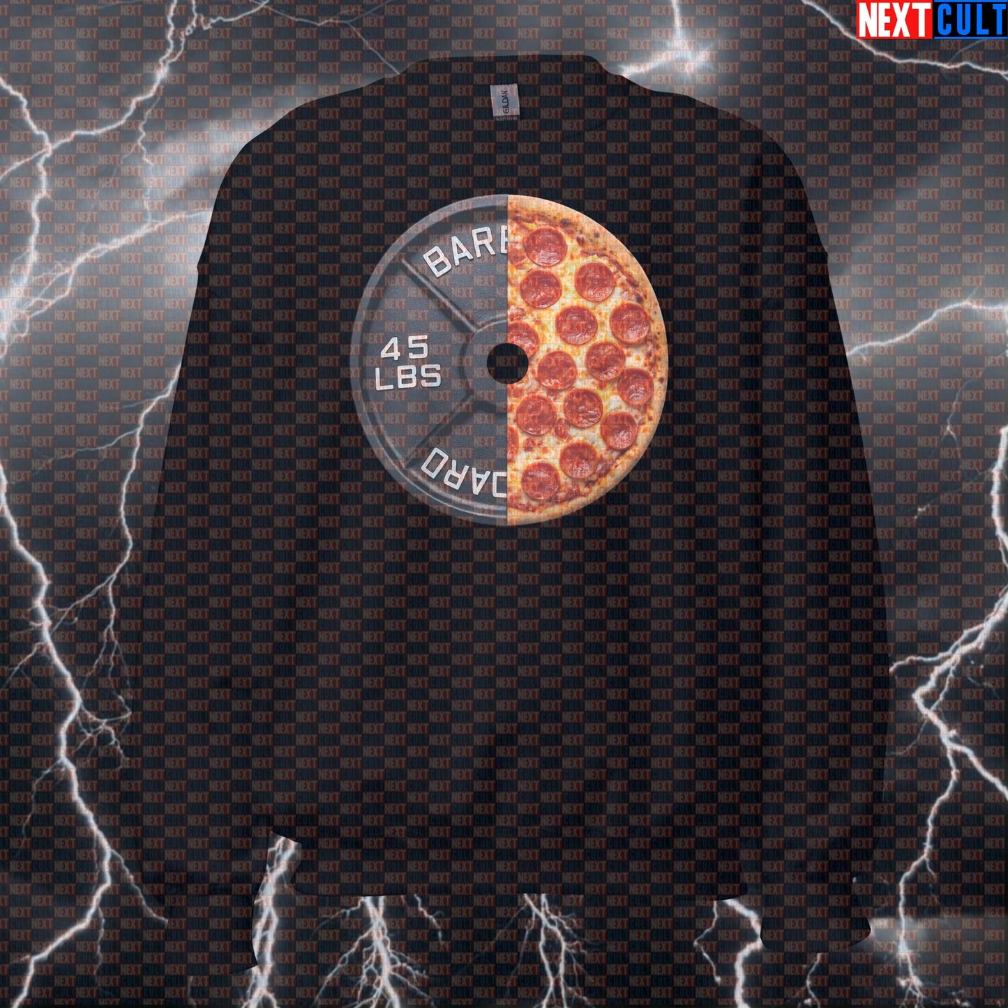 Pizza Weight Plate Funny Gym Sweatshirt 45LB Plate Pizza & Weights Workout Sweatshirt Fitness Crewneck Food Lover Sweatshirts Next Cult Brand