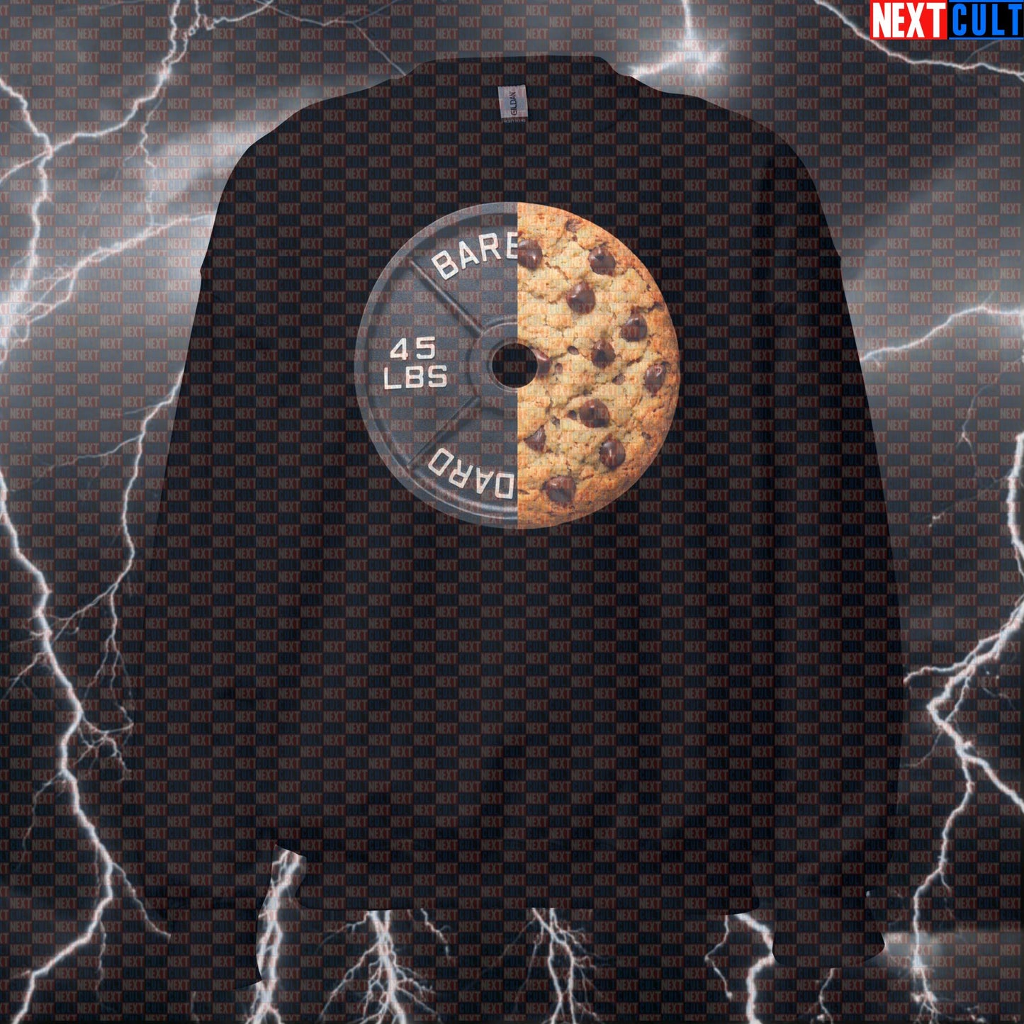 Chocolate Chip Cookie Weight Plate Funny Gym Sweatshirt 45LB Plate Cookies & Weights Workout Sweatshirt Sweatshirts Next Cult Brand