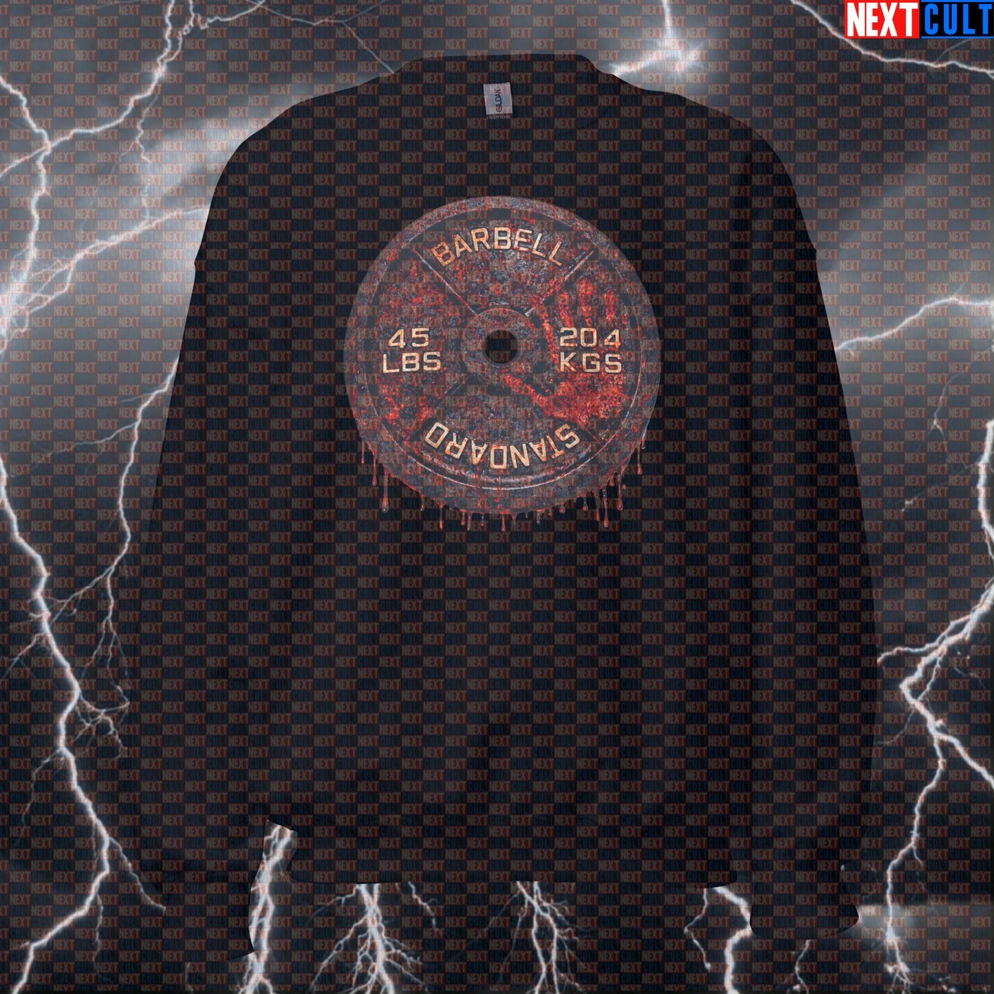 Blood Sweat and Tears Weight Plate Funny Gym Sweatshirt 45LB Plate Blood & Weights Workout Sweatshirt Sweatshirts Next Cult Brand