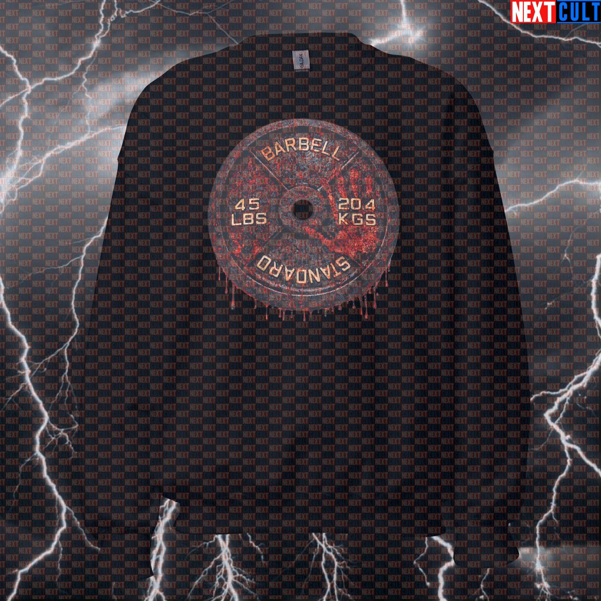 Blood Sweat and Tears Weight Plate Funny Gym Sweatshirt 45LB Plate Blood & Weights Workout Sweatshirt Sweatshirts Next Cult Brand
