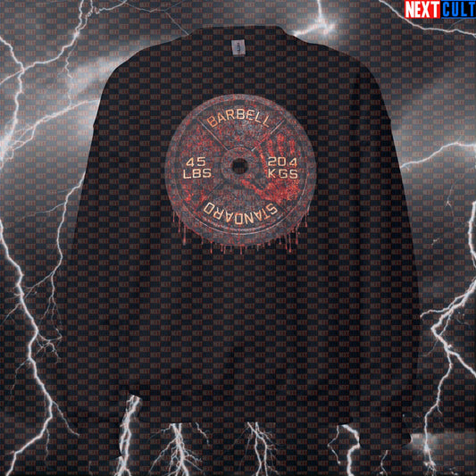 Blood Sweat and Tears Weight Plate Funny Gym Sweatshirt 45LB Plate Blood & Weights Workout Sweatshirt Sweatshirts Next Cult Brand