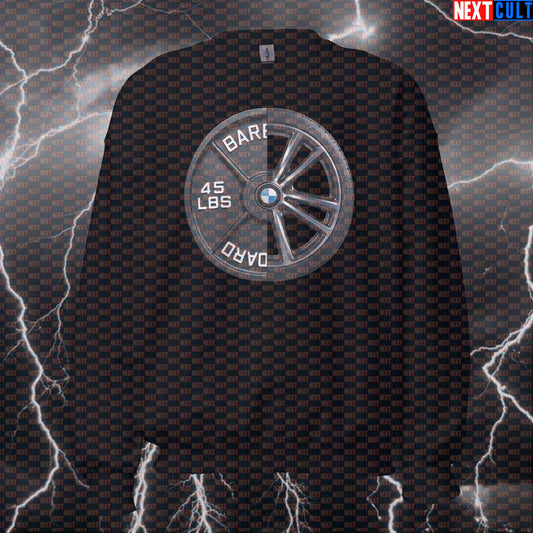 Car Wheel Weight Plate Funny Gym Sweatshirt 45LB Plate Cars & Weights Workout Sweatshirt Crewneck Sweatshirts Next Cult Brand