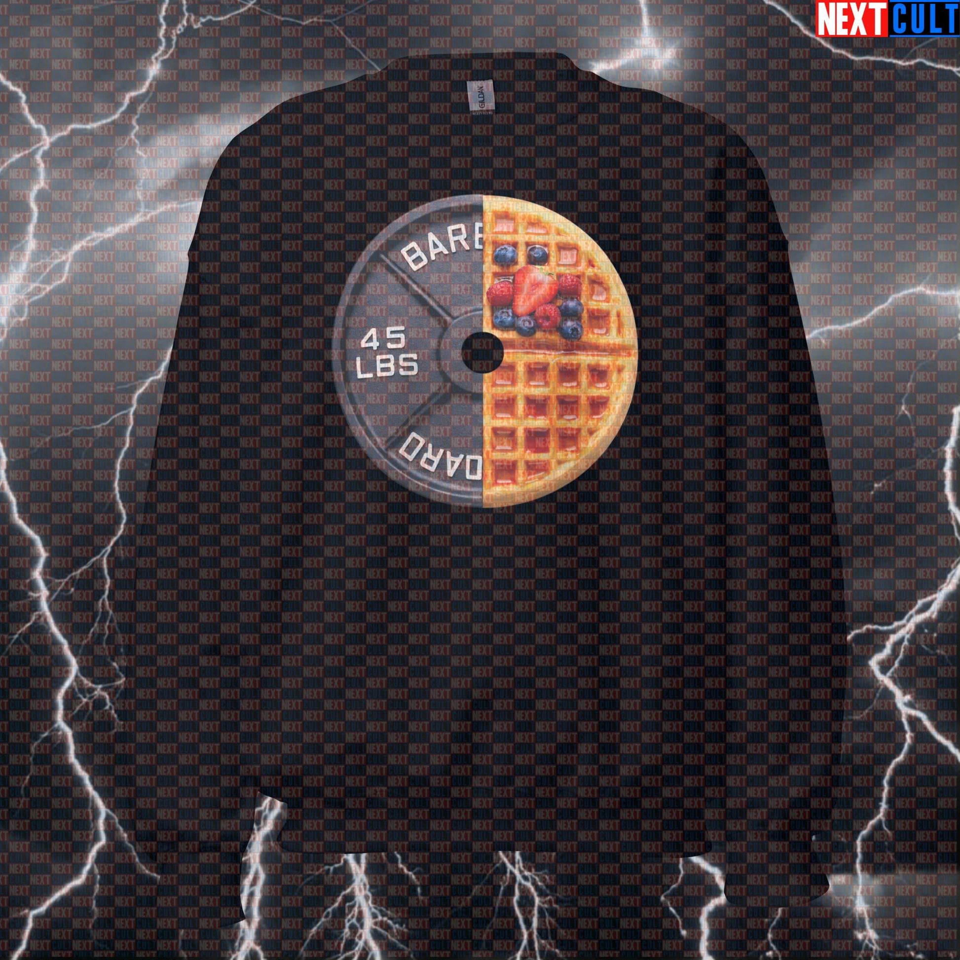 Waffles Weight Plate Funny Gym Sweatshirt 45LB Plate Waffles & Weights Breakfast Workout Sweatshirt Crewneck Sweatshirts Next Cult Brand