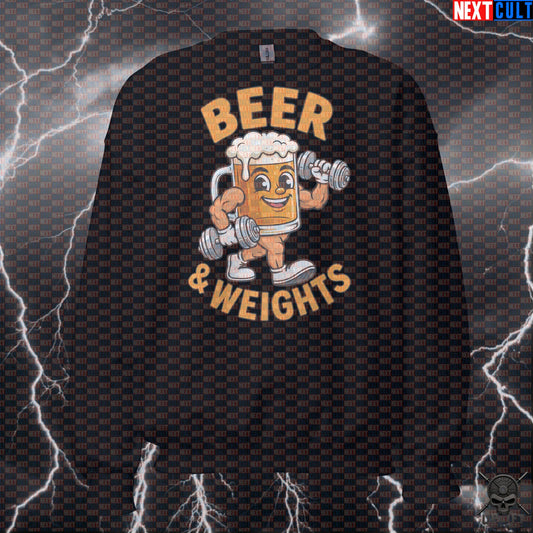 Beer and Weights Sweatshirt – Funny Gymbro Crewneck for Lifting, Training and Bar Nights Sweatshirts Next Cult Brand