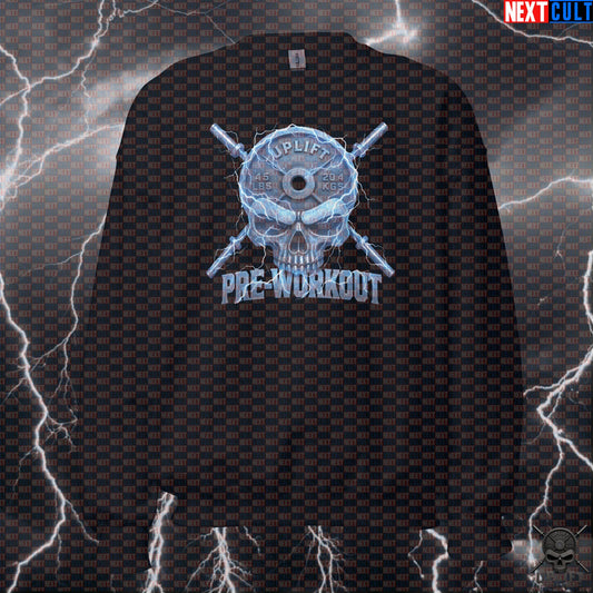 Pre-Workout Skull Sweatshirt for Hardcore Gym Energy, Bodybuilding Crewneck Gift Sweatshirts Next Cult Brand