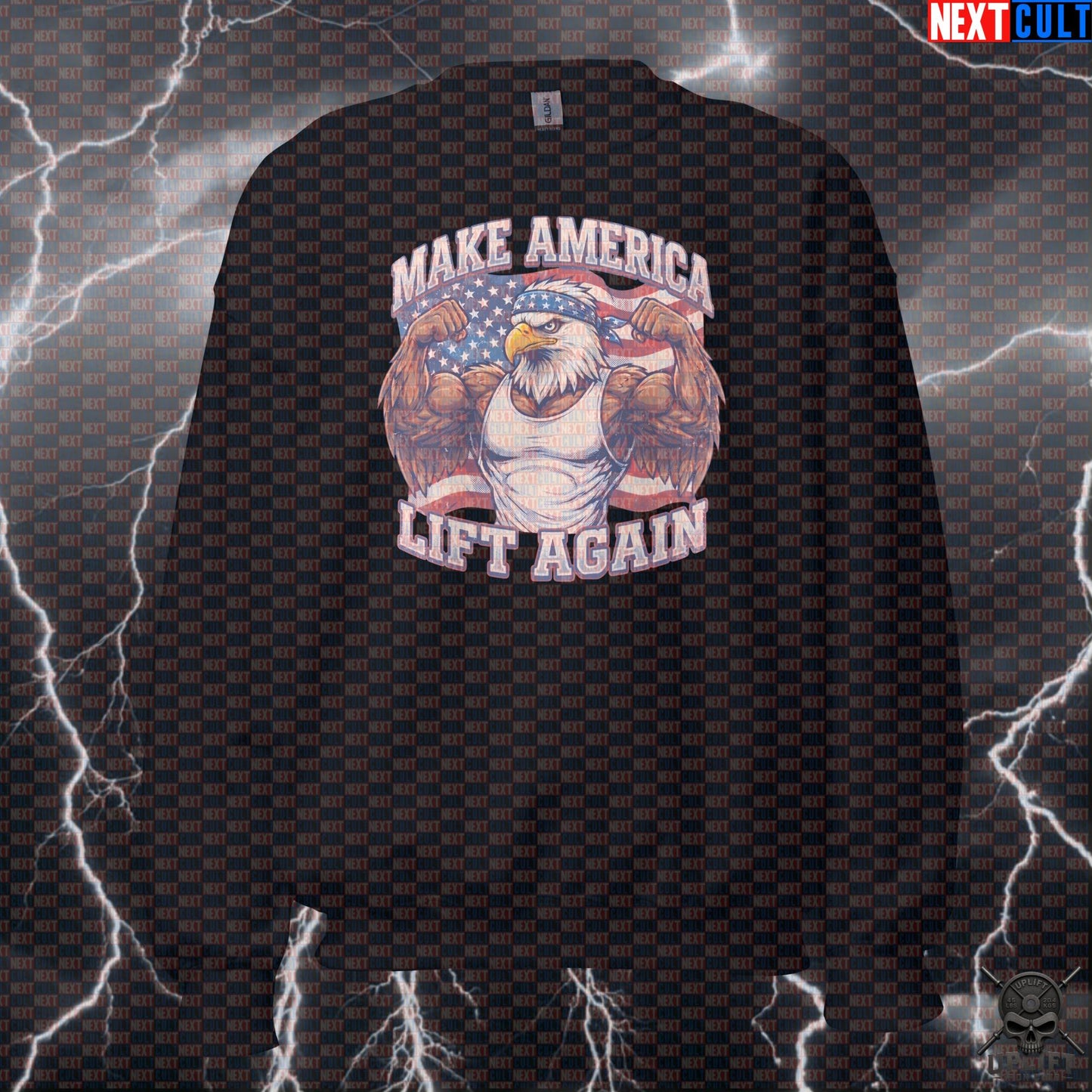 Patriotic Eagle Sweatshirt Make America Lift Again Crewneck for USA Gymbros Next Cult Brand