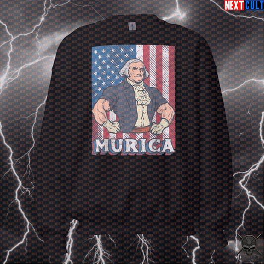 Murica Sweatshirt George Washington Patriotic Crewneck for Gym Fans and USA Lifters Next Cult Brand
