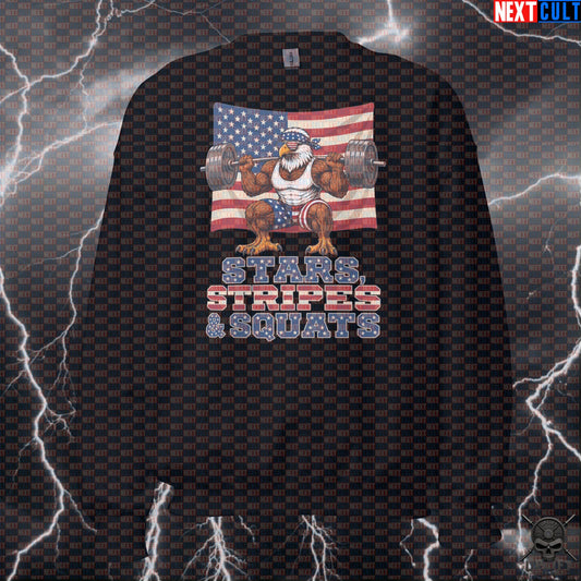 Patriotic Eagle Sweatshirt Stars Stripes and Squats Crewneck for USA Gym Lifters Next Cult Brand