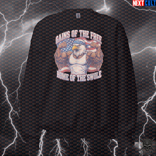 Patriotic Eagle Gym Sweatshirt Gains of the Free Crewneck for USA Lifters Next Cult Brand