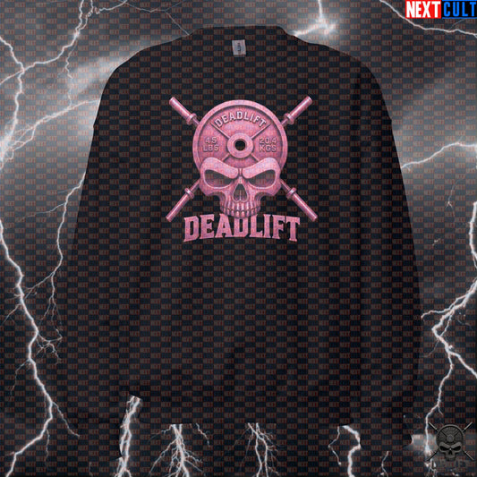 Deadlift Skull Sweatshirt Pink Heavy Metal Crewneck for Powerlifting Leg Day Lifters Sweatshirts Next Cult Brand