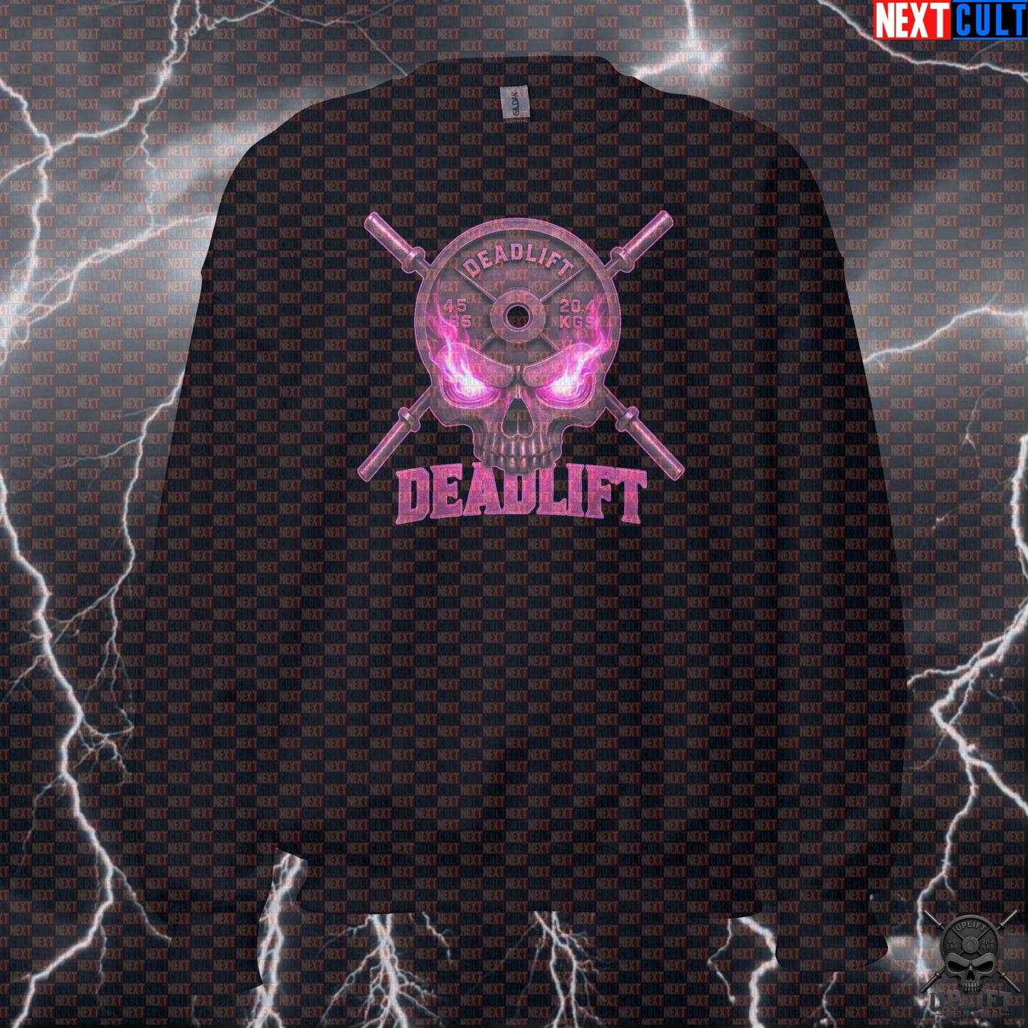 Deadlift Sweatshirt Pink Skull Crewneck for Powerlifting Leg Day and Heavy Weights |  | ["Bodybuilding", "Fitness", "Gym", "Hardcore", "Leg Day", "Powerlifting", "Pump Cover", "Workout"]