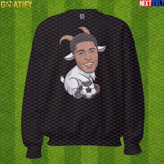 Jude Bellingham Sweatshirt – GOAT Football Crewneck for Madrid and England Supporters Black Sweatshirts Next Cult Brand