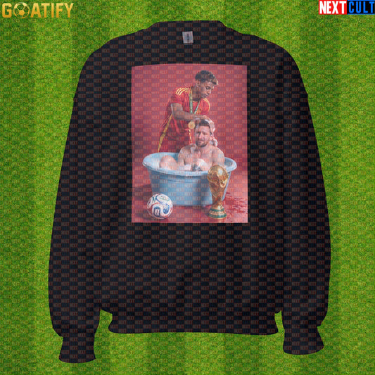 Lamine Yamal Sweatshirt – Reversed Messi Bath Meme Crewneck for Spain Football Fans |  | ["Argentina", "Barcelona", "Football", "Lamine Yamal", "Lionel Messi", "Soccer", "Spain"]