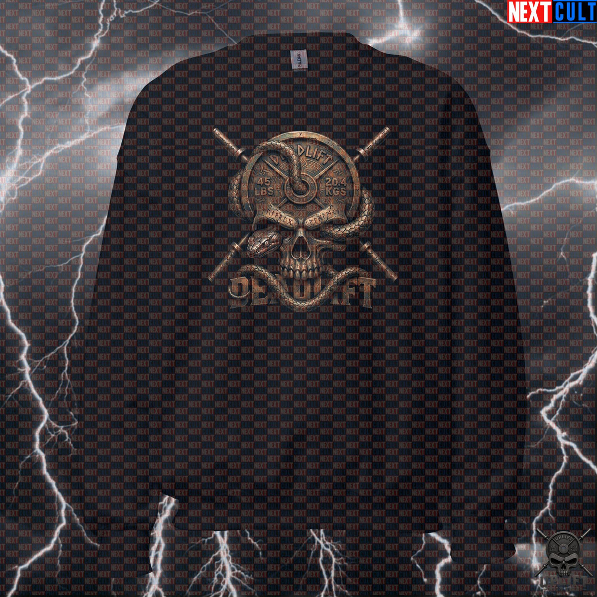 Deadlift Sweatshirt Viking Skull Crewneck for Powerlifters, Norse Hardcore Gym Gift | Sweatshirts | ["Bodybuilding", "Fitness", "Gym", "Hardcore", "Leg Day", "NCB", "Powerlifting", "Pump Cover", "Vikings", "Workout"]