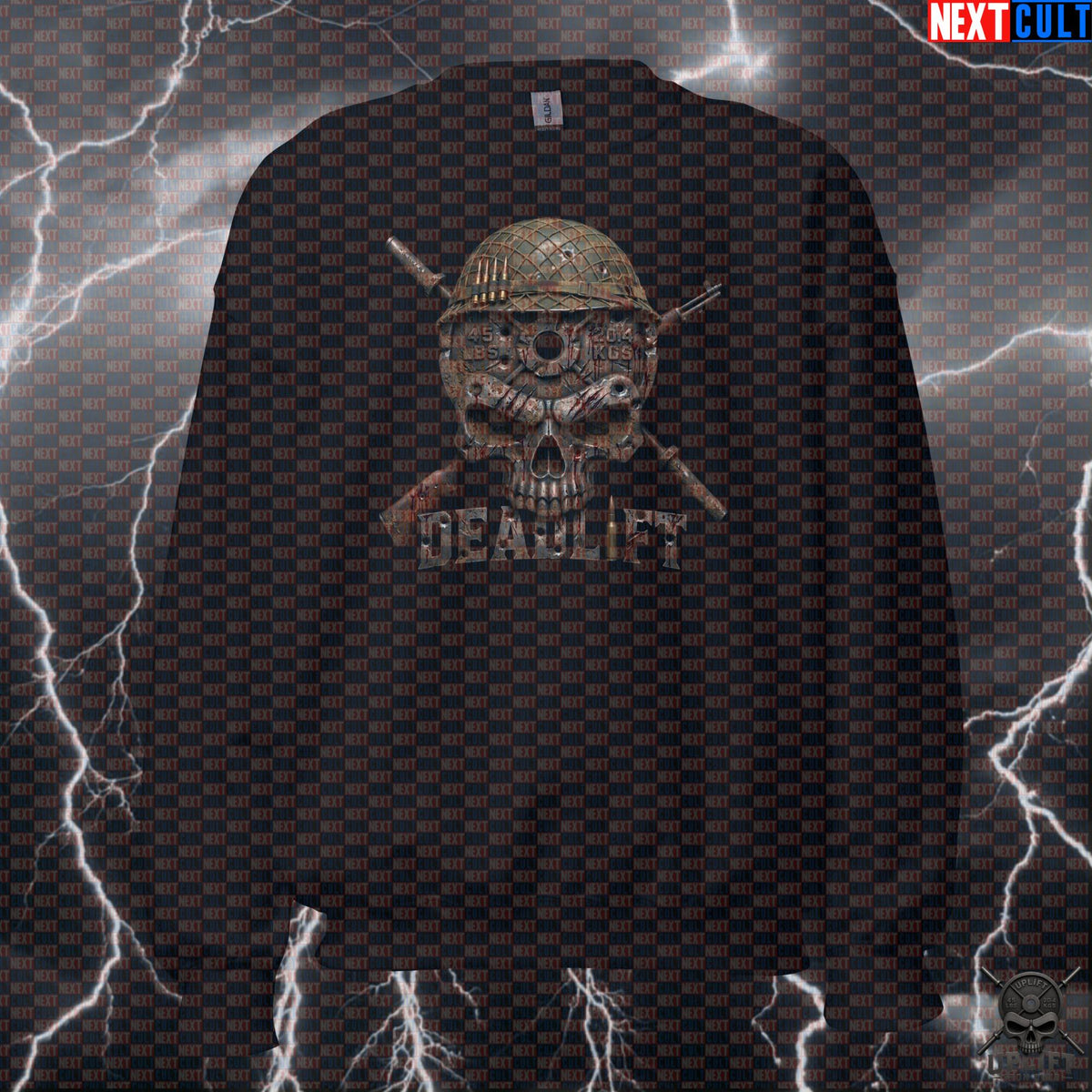 Deadlift Sweatshirt Military Skull Crewneck for Powerlifters, Hardcore Gym Training Gift | Sweatshirts | ["4th of July", "Bodybuilding", "Fitness", "Gym", "Hardcore", "Leg Day", "NCB", "Powerlifting", "Pump Cover", "Workout"]