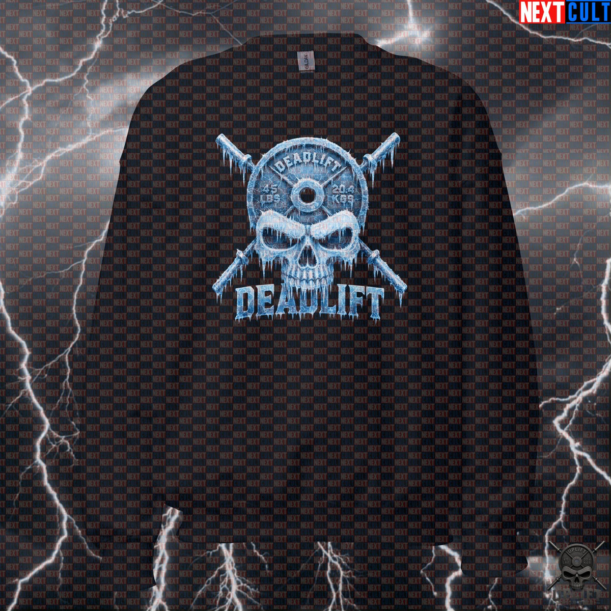 Deadlift Sweatshirt Frozen Skull Gym Crewneck for Powerlifters, Cold Weather Lifting Gift | Sweatshirts | ["Bodybuilding", "Fitness", "Gym", "Hardcore", "Leg Day", "NCB", "Powerlifting", "Pump Cover", "Workout"]