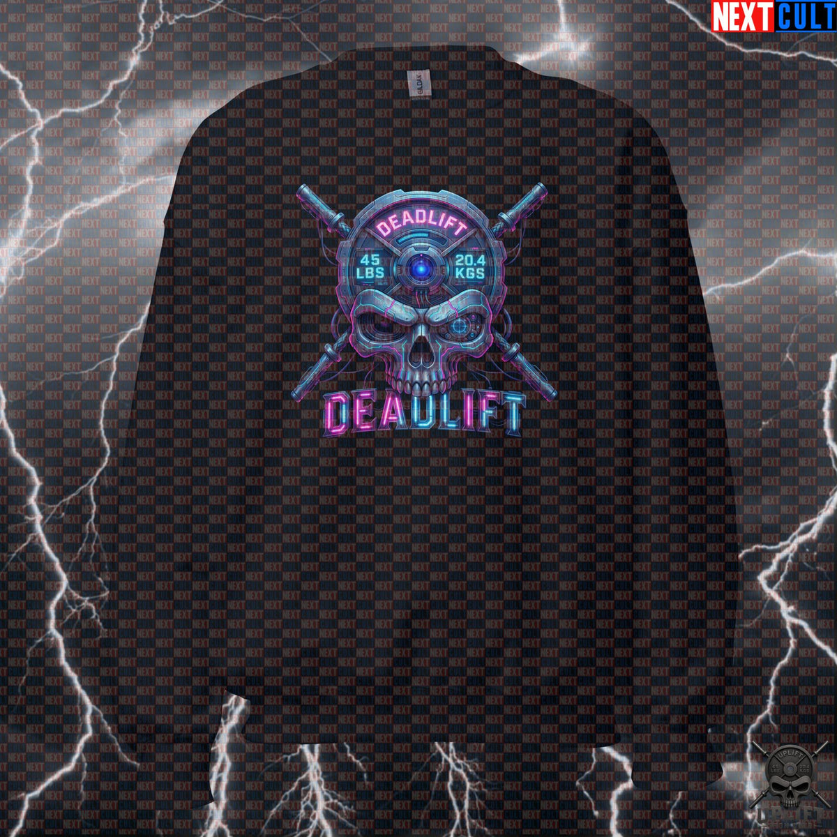 Deadlift Sweatshirt Cyberpunk Skull Gym Crewneck for Powerlifters, Tech Fitness Gift | Sweatshirts | ["Bodybuilding", "Fitness", "Gym", "Leg Day", "NCB", "Powerlifting", "Pump Cover", "Workout"]