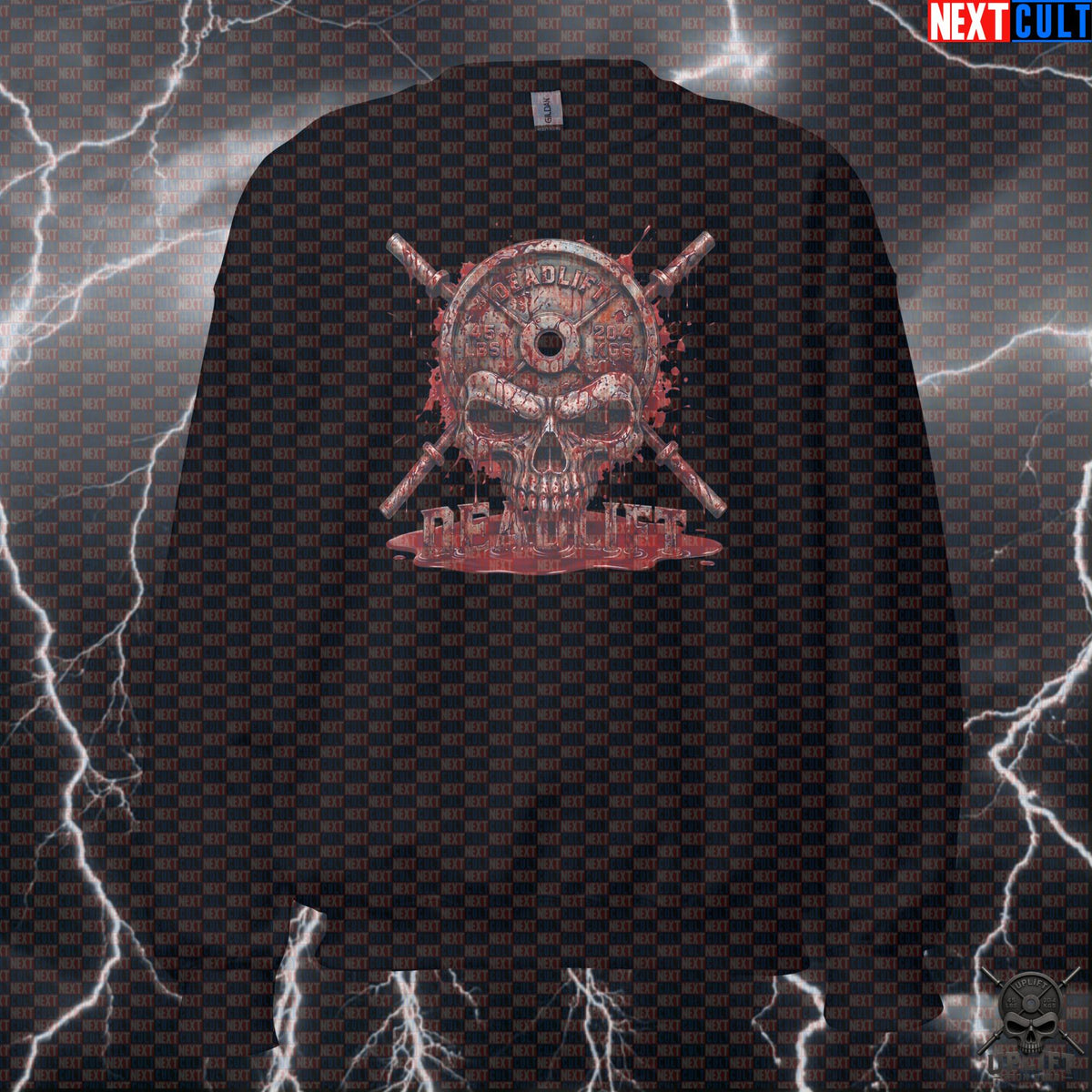Deadlift Sweatshirt Bloody Skull Graphic for Lifters, Hardcore Horror Workout Gift | Sweatshirts | ["Bodybuilding", "Fitness", "Gym", "Halloween", "Hardcore", "Leg Day", "NCB", "Powerlifting", "Pump Cover", "Workout"]