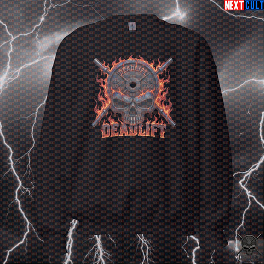 Deadlift Sweatshirt Hellfire Skull Graphic for Lifters, Hardcore Fitness Pullover Gift Sweatshirts Next Cult Brand