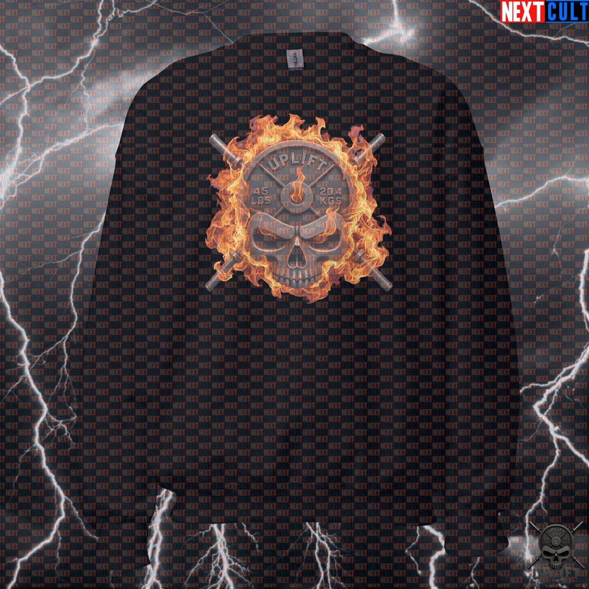 Sweatshirt Flaming Skull Crewneck for Lifters Gym Wear Strength Gift Uplift Iron Club | Sweatshirts | ["Bodybuilding", "Fitness", "Gym", "Hardcore", "NCB", "Powerlifting", "Pump Cover", "Workout"]