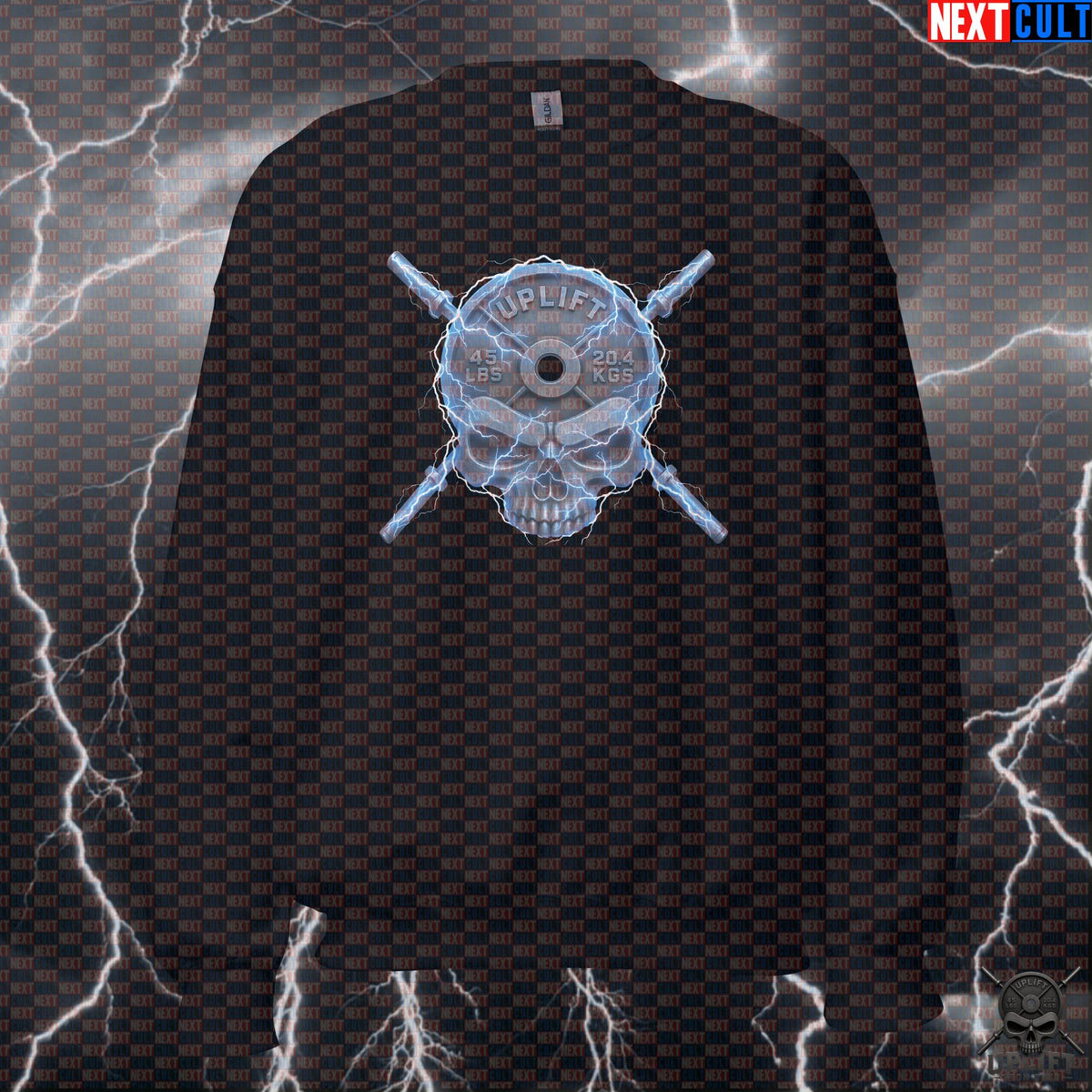 Sweatshirt Lightning Skull Crewneck for Lifters Gym Wear Strength Gift Uplift Iron Club | Sweatshirts | ["Bodybuilding", "Fitness", "Gym", "Hardcore", "NCB", "Powerlifting", "Pump Cover", "Workout"]
