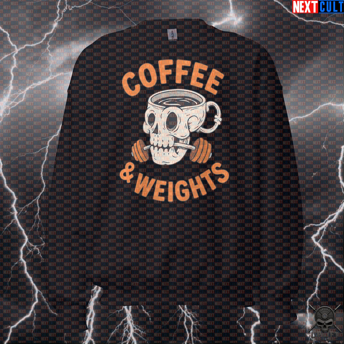 Coffee and Weights Sweatshirt for Caffeine Lovers, Lifters and Hardcore Gym Fans | Sweatshirts | ["Bodybuilding", "Coffee", "Fitness", "Gym", "NCB", "Powerlifting", "Pump Cover", "Workout"]