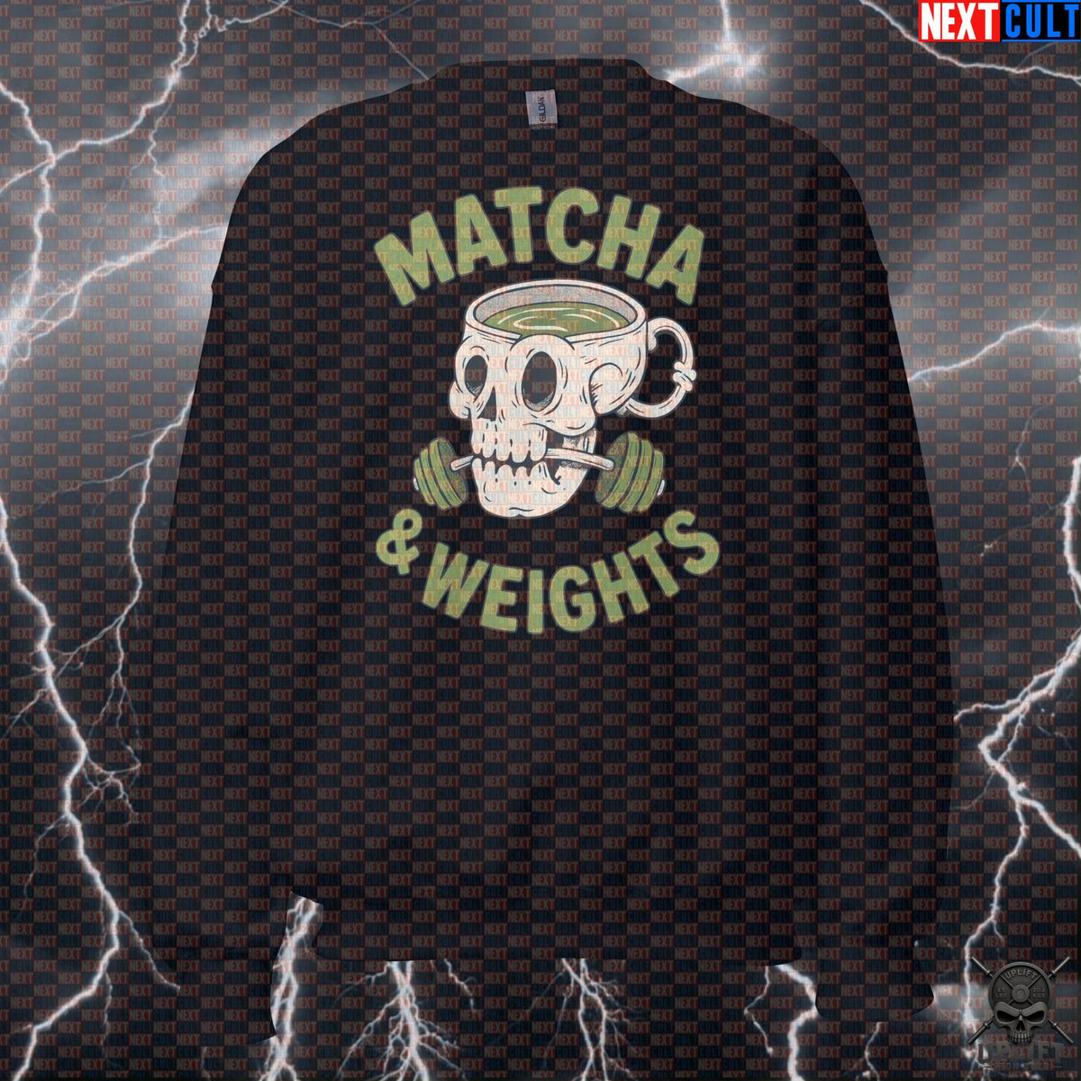 Matcha and Weights Sweatshirt for Green Tea Lovers, Lifters and Fitness Fans | Sweatshirts | ["Bodybuilding", "Coffee", "Fitness", "Gym", "NCB", "Powerlifting", "Pump Cover", "Workout"]
