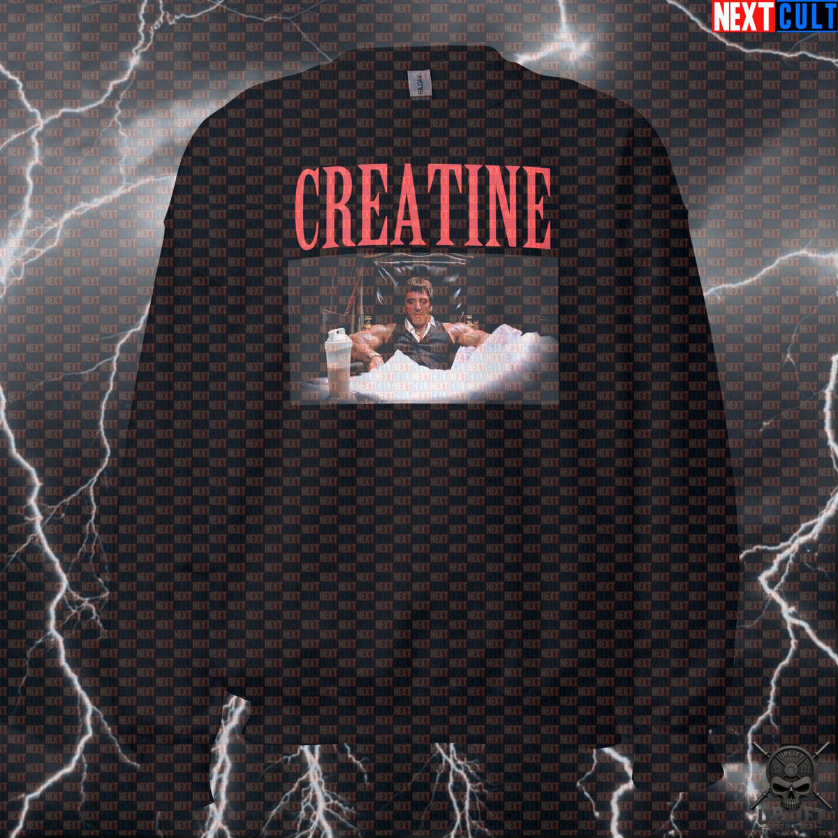 Creatine Sweatshirt Miami Crime Gym Parody for Lifters, Bodybuilders & Movie Night Fans | Sweatshirts | ["Bodybuilding", "Creatine", "Films", "Fitness", "Gym", "NCB", "Pump Cover", "Scarface", "Workout"]