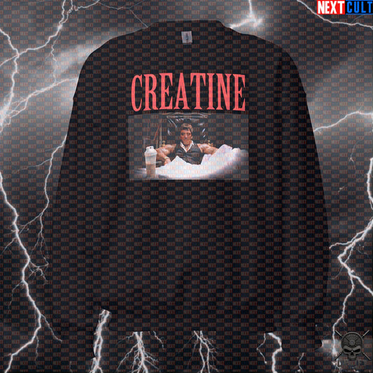 Creatine Sweatshirt Miami Crime Gym Parody for Lifters, Bodybuilders & Movie Night Fans Sweatshirts Next Cult Brand