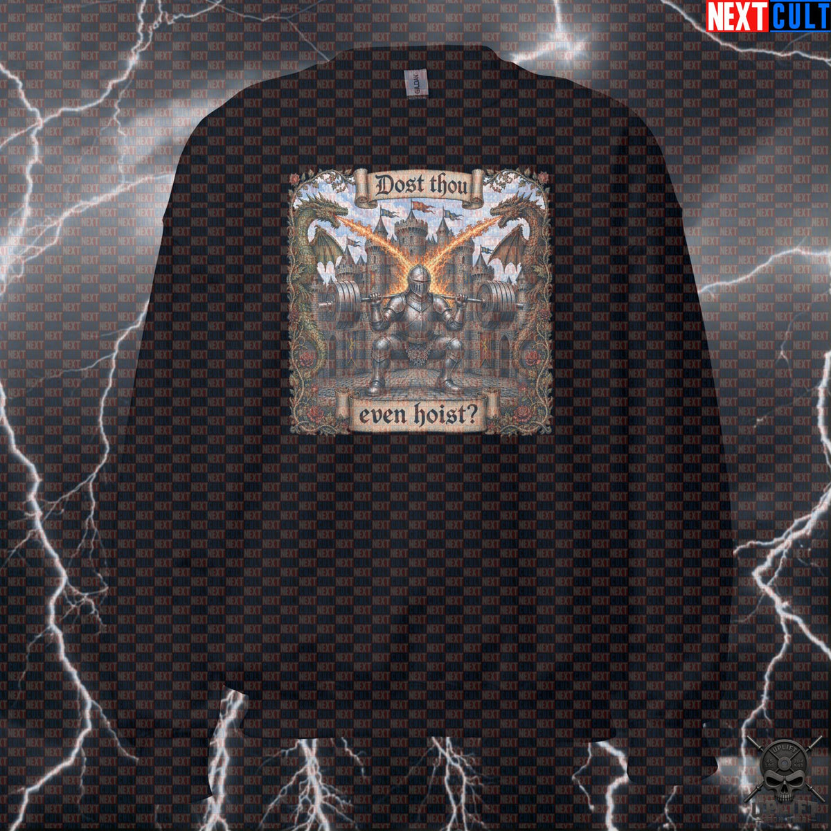 Medieval Gym Sweatshirt – Dost Thou Even Hoist Knight & Dragon Pump Cover for Lifters | Sweatshirts | ["Bodybuilding", "Fitness", "Gym", "Knight", "Leg Day", "NCB", "Powerlifting", "Pump Cover", "Workout"]