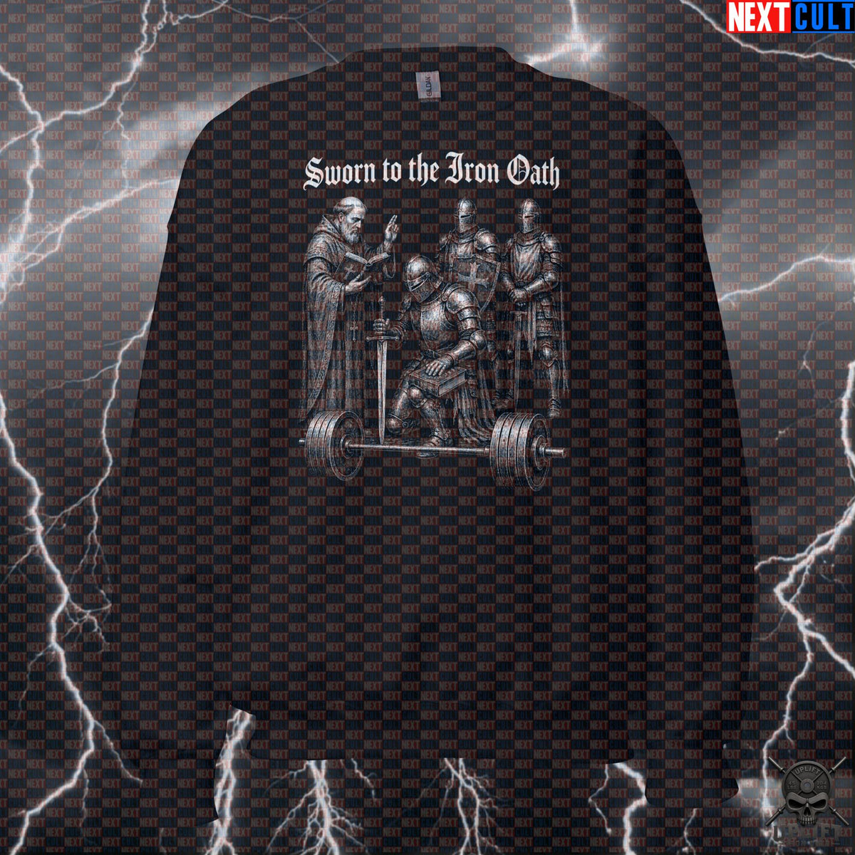 Gym Sweatshirt Sworn to the Iron Oath Medieval Knight Crewneck for Strength Lifters Sweatshirts Next Cult Brand