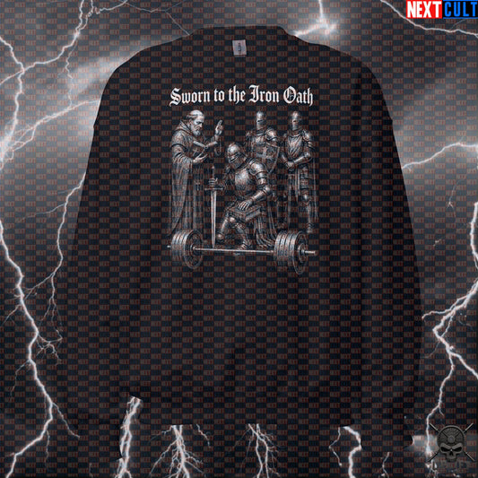 Gym Sweatshirt Sworn to the Iron Oath Medieval Knight Crewneck for Strength Lifters Sweatshirts Next Cult Brand