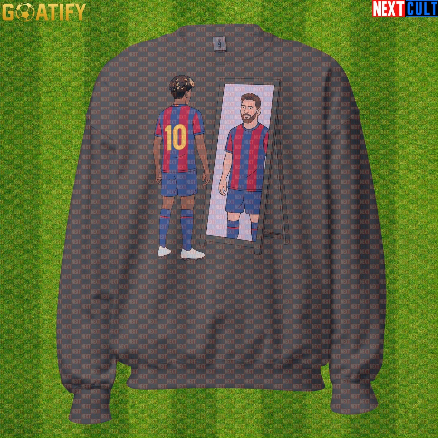 Lamine Yamal Sweatshirt – Next Messi Mirror Meme Crewneck for Spain Soccer Supporters Charcoal Next Cult Brand