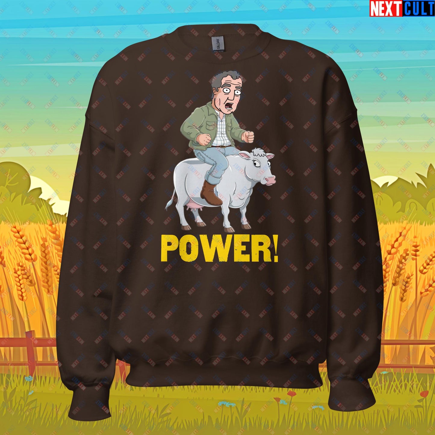 Speed and Power Pepper Cow Jeremy Clarkson's Farm Diddly Squat Grand Tour Top Gear Funny Meme Cartoon Unisex Sweatshirt Dark Chocolate Sweatshirts Clarkson's Farm Grand Tour Jeremy Clarkson Top Gear TV Shows Next Cult Brand