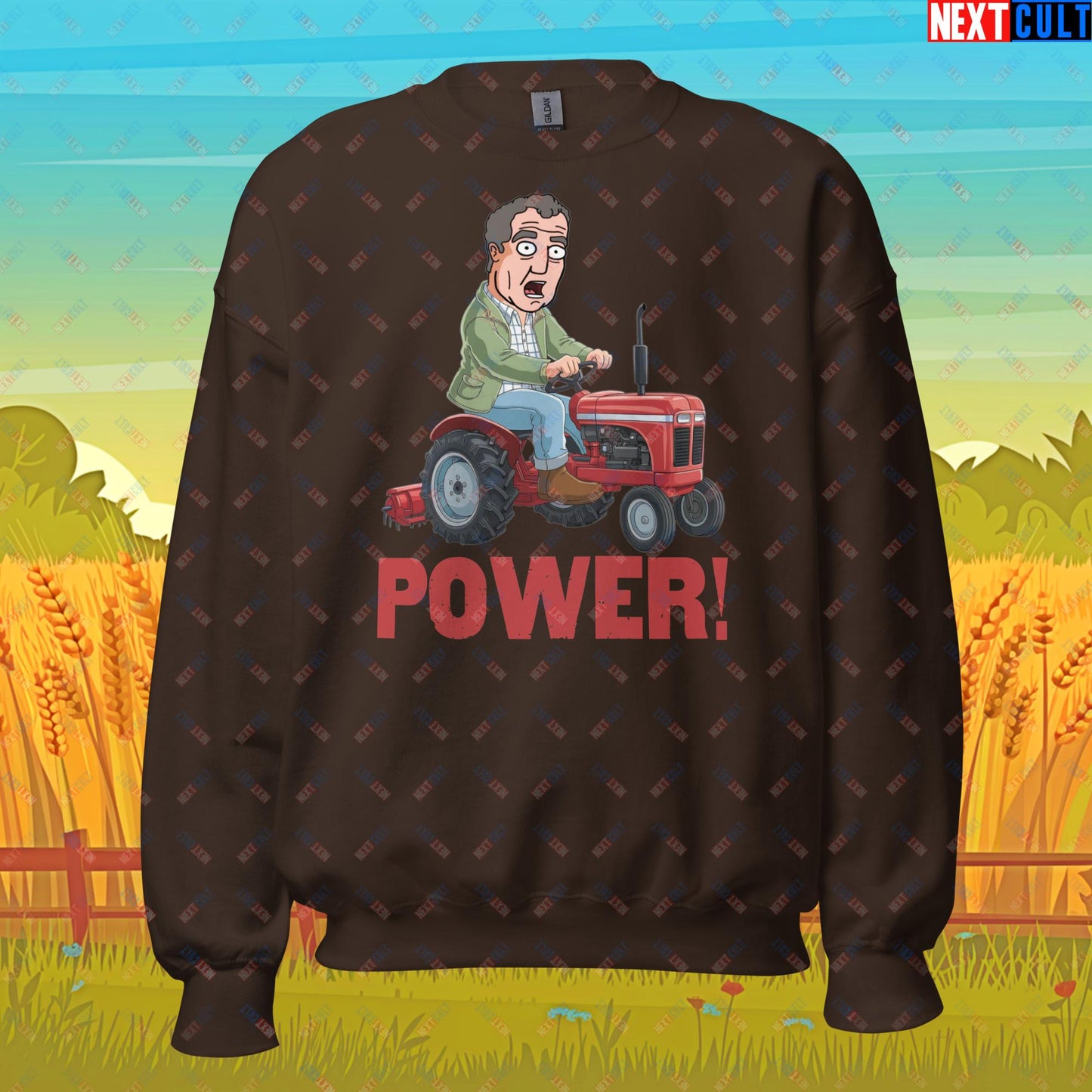 Speed and Power Tractor Jeremy Clarkson's Farm Diddly Squat Grand Tour Top Gear Funny Meme Cartoon Unisex Sweatshirt Dark Chocolate Sweatshirts Clarkson's Farm Grand Tour Jeremy Clarkson Top Gear TV Shows Next Cult Brand