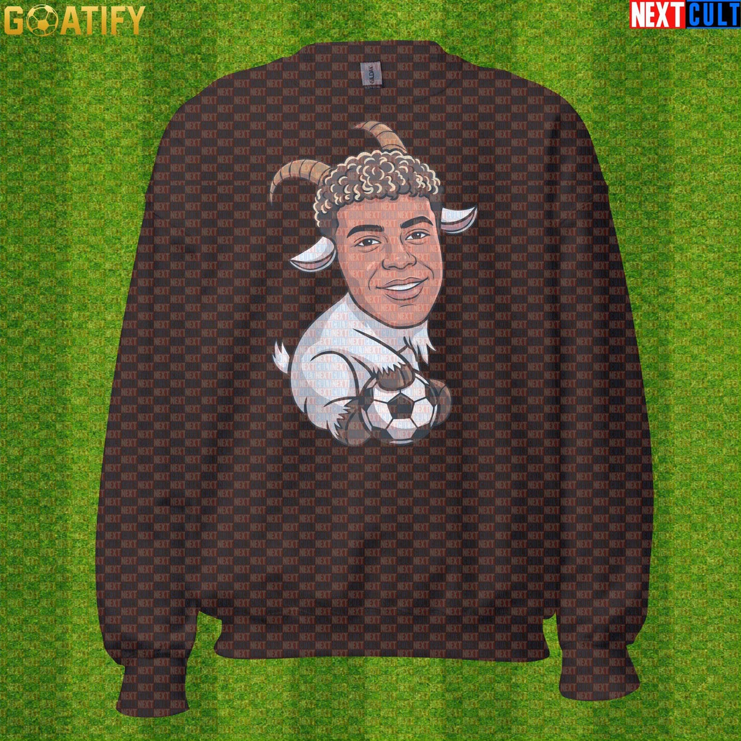 Lamine Yamal Sweatshirt – Young GOAT Football Crewneck Gift for Barcelona Supporters Dark Chocolate Next Cult Brand