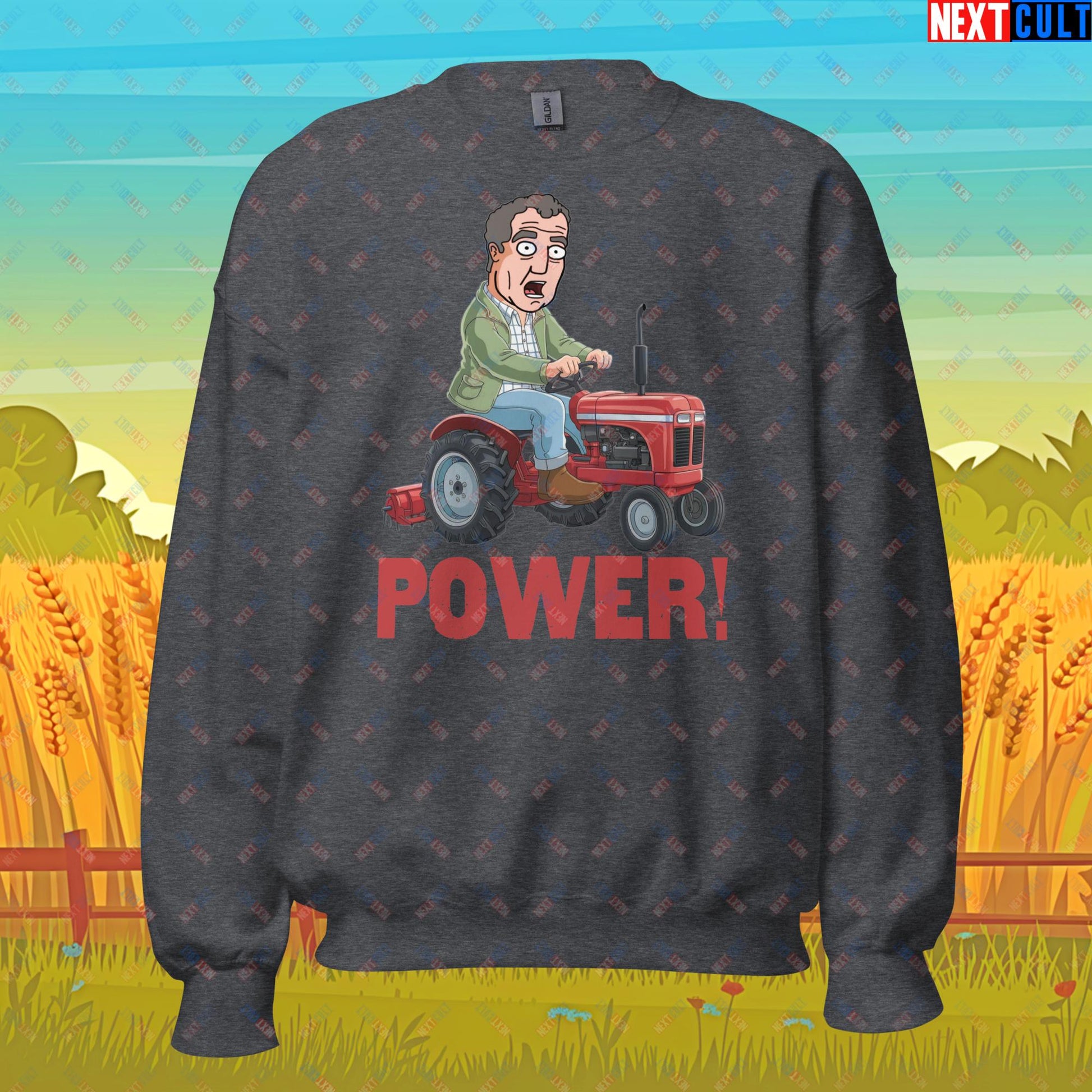 Speed and Power Tractor Jeremy Clarkson's Farm Diddly Squat Grand Tour Top Gear Funny Meme Cartoon Unisex Sweatshirt Dark Heather Sweatshirts Clarkson's Farm Grand Tour Jeremy Clarkson Top Gear TV Shows Next Cult Brand