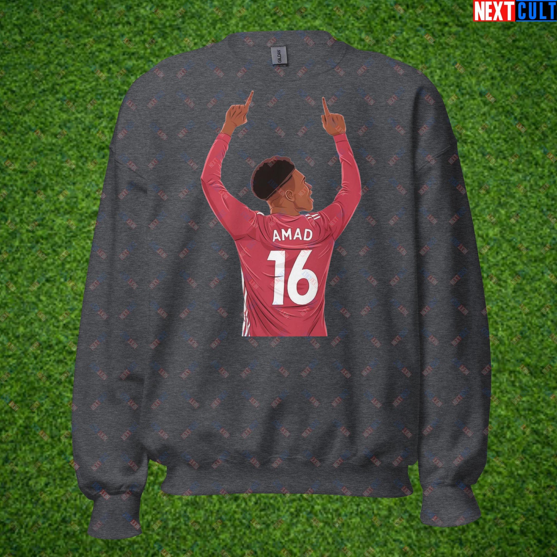 Amad Diallo Goal Celebration AMADNESS Manchester United Funny Meme Cartoon Unisex Sweatshirt Dark Heather Sweatshirts Amad Diallo Football Manchester United Next Cult Brand