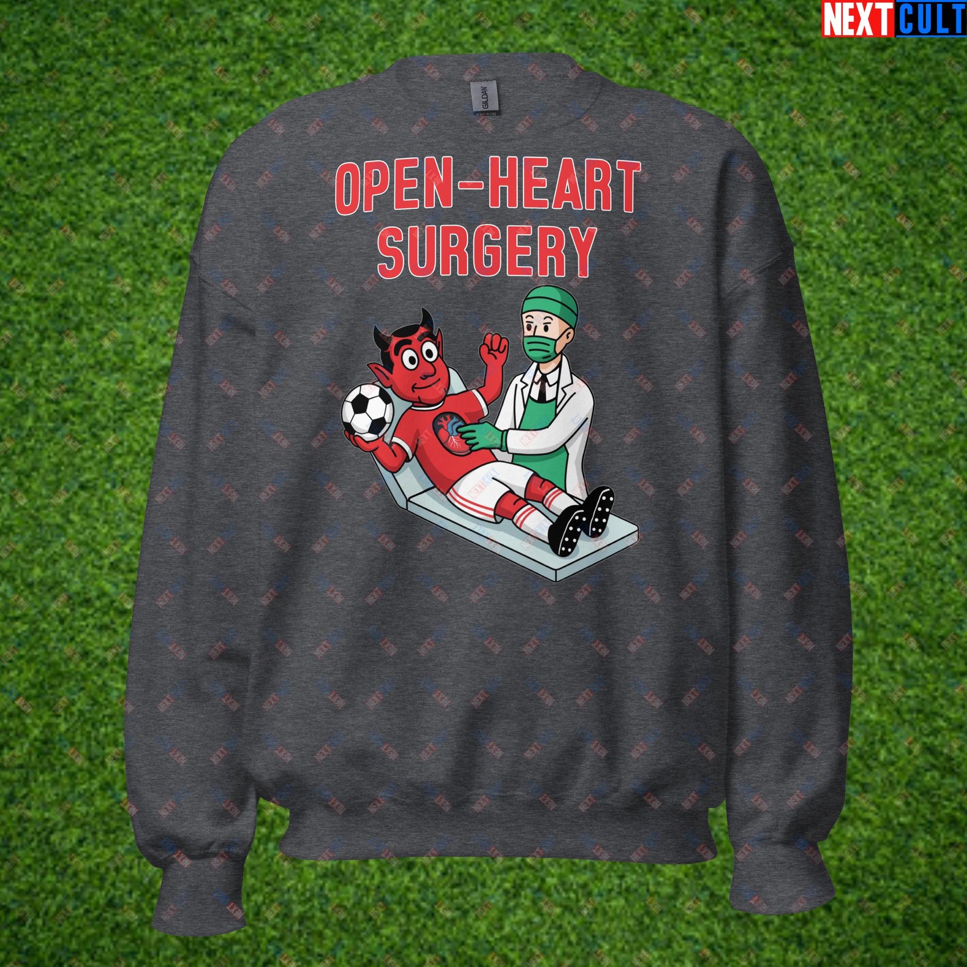 Ralf Rangnick "United Need Open Heart Surgery" Sweatshirt - Manchester United Fan Protest Jumper - Lazy Players Out, Proper Structure In, Remove Owners - Funny Football Meme Gift Unisex Sweatshirt Dark Heather Sweatshirts Football GlazersOut Manchester United RatcliffeOut Next Cult Brand