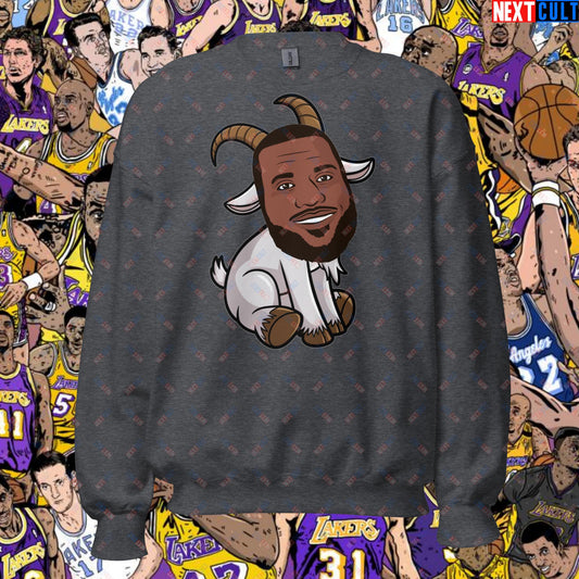 LeBron James G.O.A.T. Sweatshirt - Greatest of All Time Basketball Pullover - Settle the Debate NBA Meme Sweatshirt for Fans - Perfect Gift for Basketball Lovers Unisex Sweatshirt Dark Heather Sweatshirts Basketball Cleveland Cavaliers G.O.A.T. LeBron James Los Angeles Lakers Miami Heat NBA Next Cult Brand